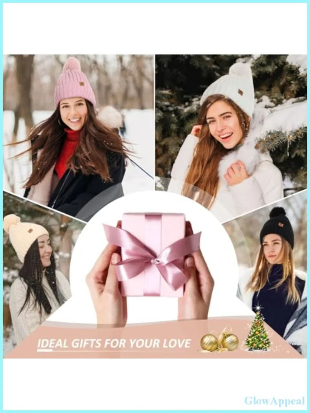 Women's Winter Beanie Scarf Gloves Set Knit Pom Pom Touchscreen 3 in 1 Acrylic
